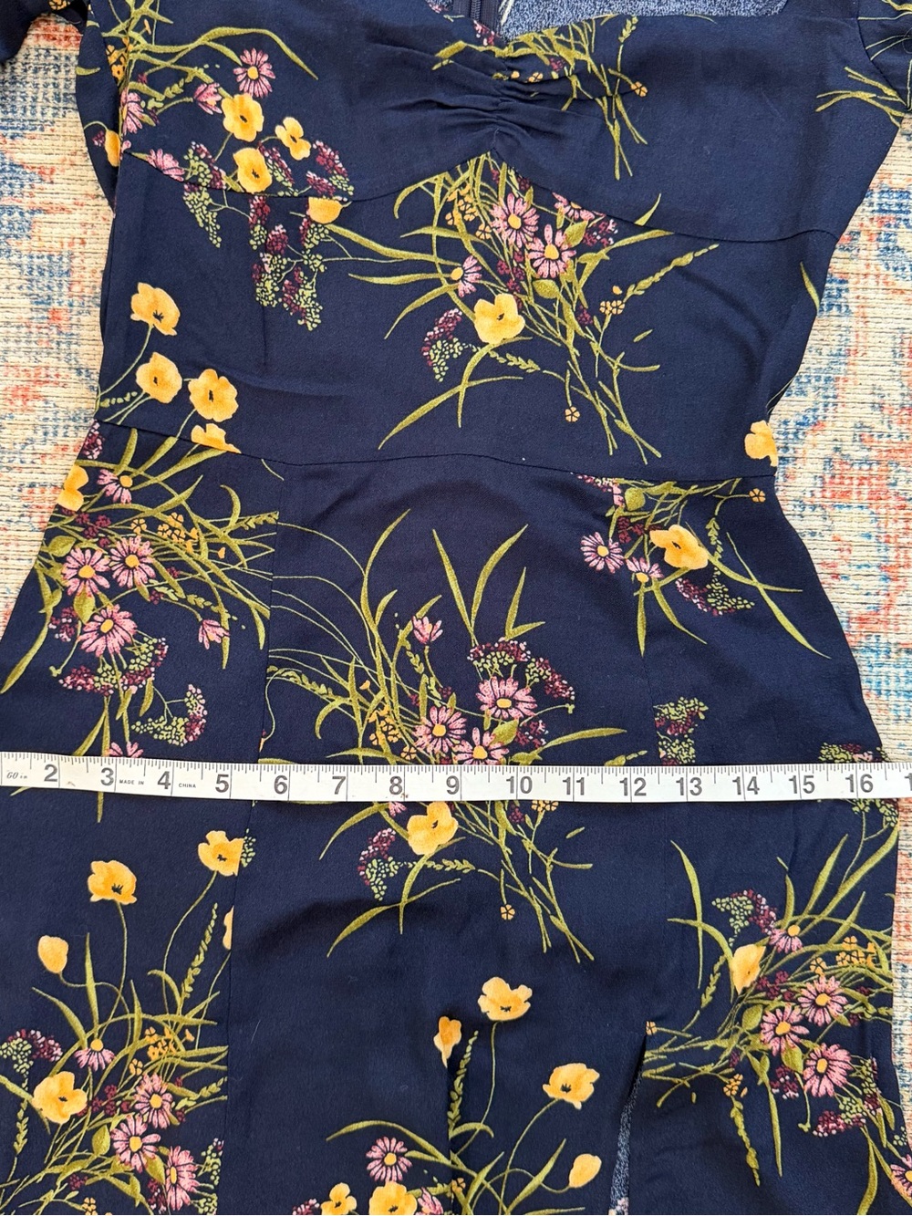 REFORMATION Boho Wallflower Midi Dress Navy Long Sleeve Slit Sweetheart Size 0 - Picture 14 of 16